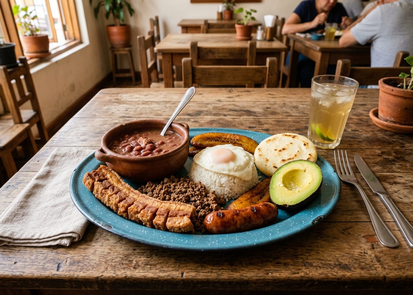 Bandeja paisa servida en la mesa de Restaurante De Ejemplo